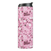 schattige vogels en roze bloemen thermosbeker (Gedraaid links)