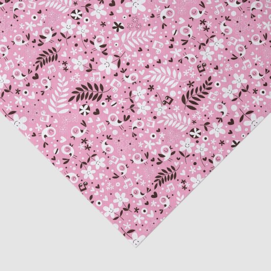 schattige vogels en roze bloemen tissuepapier (Detail)