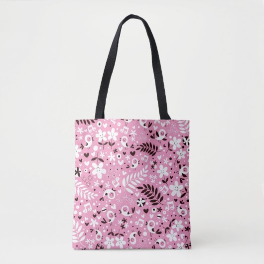 schattige vogels en roze bloemen tote bag (Voorkant)