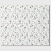 Schattige Vogels en Sneeuwmannen Cadeaupapier (Vlak)