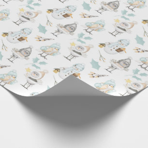 Schattige Vogels en Sneeuwmannen Cadeaupapier