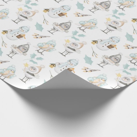 Schattige Vogels en Sneeuwmannen Cadeaupapier (Hoek)