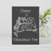 Schattige Vogels Liefde Koppel Uil Romance Lijn Ku Feestdagenkaart (Staand voorkant)