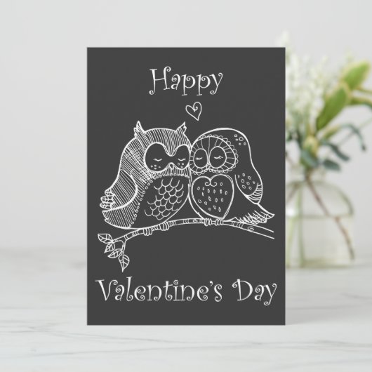Schattige Vogels Liefde Koppel Uil Romance Lijn Ku Feestdagenkaart (Staand voorkant)