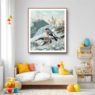 Schattige vogeltje- Bullfinch, Kunst Poster