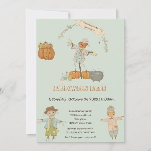 Schattige  vogelverschrikker Halloween Bash Kaart (Voorkant)