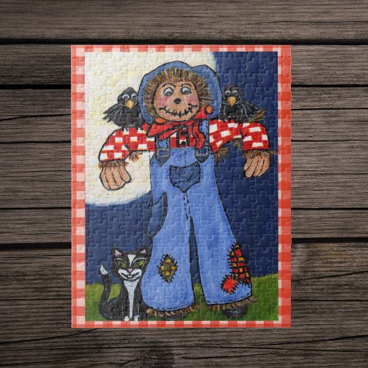 Schattige volks kunst vogelverschrikker kat kraaie legpuzzel