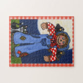 Schattige volks kunst vogelverschrikker kat kraaie legpuzzel (Horizontaal)