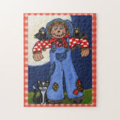 Schattige volks kunst vogelverschrikker kat kraaie legpuzzel (Verticaal)