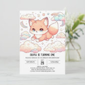 Schattige vos 1e verjaardag kaart (Staand voorkant)