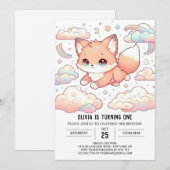 Schattige vos 1e verjaardag kaart (Voorkant / Achterkant)