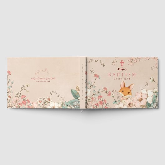  Schattige vos bloemen baby meisje doop Gastenboek (Volledig)