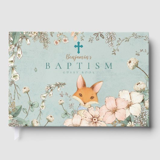  Schattige Vos Bloemen Groen Baby Doop Gastenboek (Voorkant)