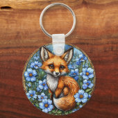 🦊 Schattige Vos Bloom Glow 💙 Levendig Blauw Bloe Sleutelhanger (Achterkant)
