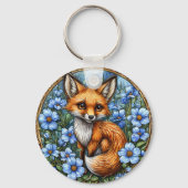 🦊 Schattige Vos Bloom Glow 💙 Levendig Blauw Bloe Sleutelhanger (Achterkant)