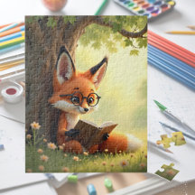 Schattige vos die een boek leest, kinderen