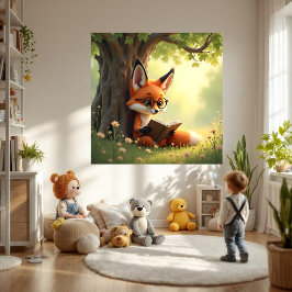 Schattige vos die een boek leest, kinderkamer perfect poster