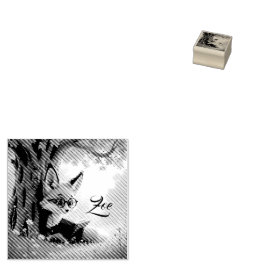 Schattige vos die een boek leest, op maat gemaakt rubberstempel