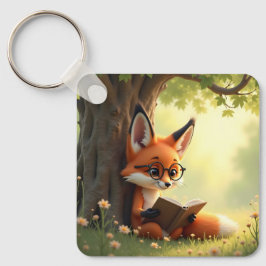 Schattige vos die een boek leest, op maat gemaakt  sleutelhanger