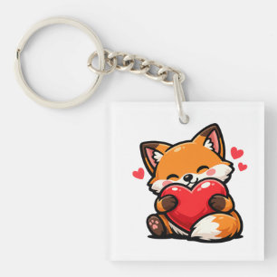 Schattige Vos Die Hart Omhelst – Kawaii Liefdesdie Sleutelhanger