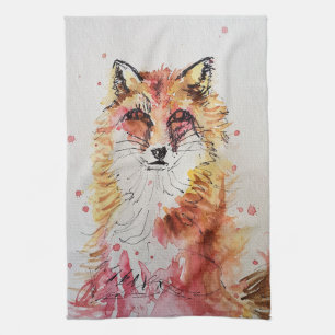 Schattige Vos Dier Aquarel Pastel Kleuren Theedoek
