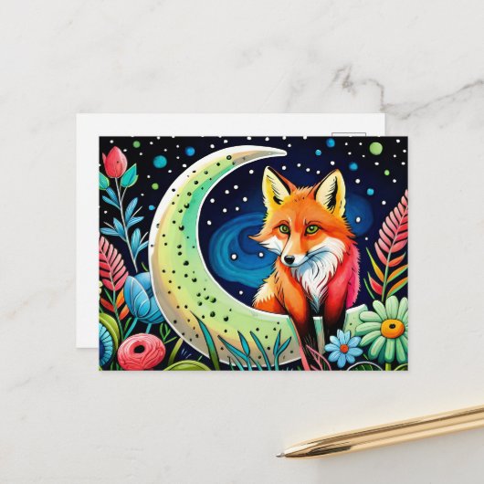 Schattige vos dierenvrienden briefkaart (Voorkant / Achterkant in situ)