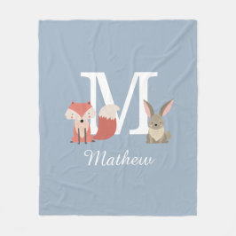 Schattige vos en konijn bosdieren monogram blauw fleece deken