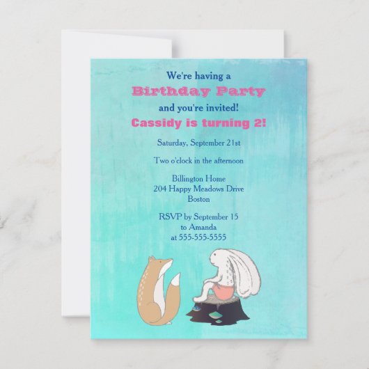 Schattige vos en konijn geïllustreerd verjaardagsf kaart (Voorkant)