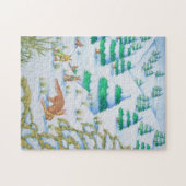 schattige vos- en konijnen die sneeuwscène spelen legpuzzel (Horizontaal)