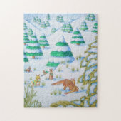 schattige vos- en konijnen die sneeuwscène spelen legpuzzel (Verticaal)