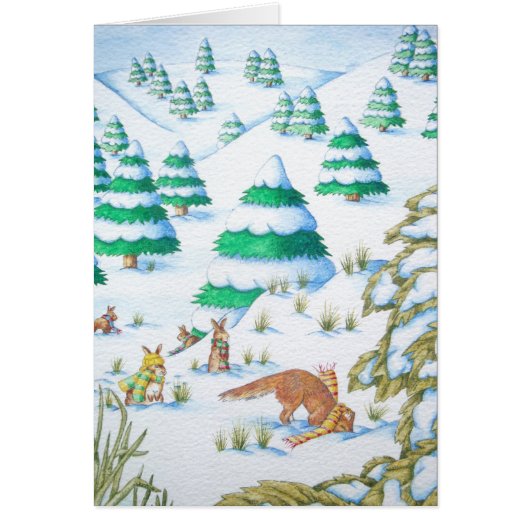 schattige vos en konijnen wintersneeuwscène (Voorkant)