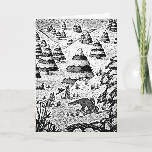 schattige vos en konijnen wintersneeuwscène feestdagen kaart (Voorkant)