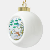 schattige vos- en konijnensneeuwscène keramische bal ornament (Rechts)