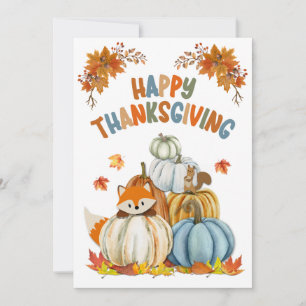 Schattige Vos en Retro Pompoenen Prettig Thanksgiv Feestdagenkaart