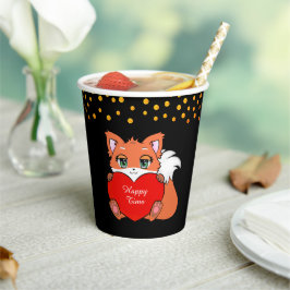 Schattige vos & gouden confetti op zwart papieren bekers