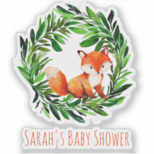 Schattige Vos Groene Waterverf Bos Baby Shower Sticker