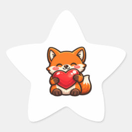 Schattige Vos Hart – Kawaii Vos Die Een Rode Hart  Ster Sticker