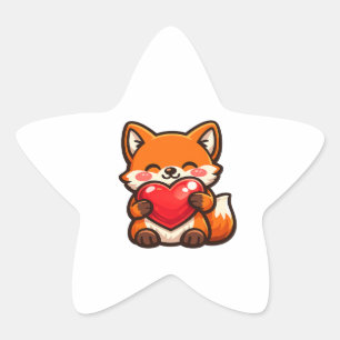 Schattige Vos Hart – Kawaii Vos Die Een Rode Hart Ster Sticker