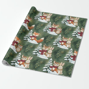 Schattige Vos Herten Uil Kerstmis Winter Bos Cadeaupapier