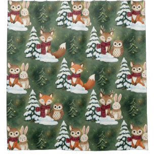 Schattige Vos Herten Uil Kerstmis Winter Bos Douchegordijn