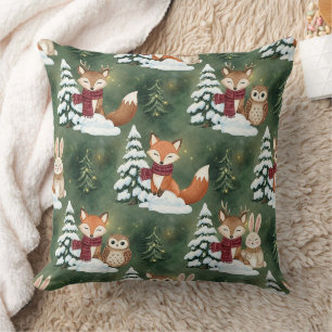 Schattige Vos Herten Uil Kerstmis Winter Bos Kussen