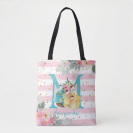 Schattige vos illustratie lief monogram tote bag