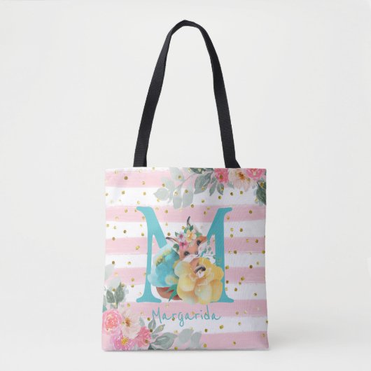 Schattige vos illustratie lief monogram tote bag (Voorkant)