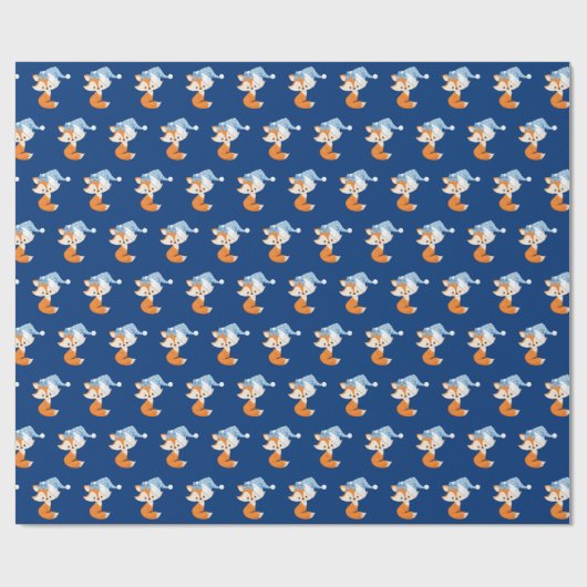 Schattige vos in Blue Santa Hat Kinder Kerstmis Cadeaupapier (Vlak)
