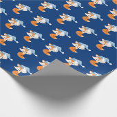 Schattige vos in Blue Santa Hat Kinder Kerstmis Cadeaupapier (Hoek)