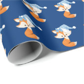 Schattige vos in Blue Santa Hat Kinder Kerstmis Cadeaupapier (Rol Hoek)