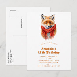 Schattige vos in een rode sjaal Herfst afbeelding Uitnodiging Briefkaart