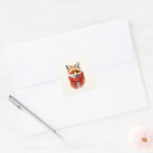 Schattige Vos in een Rode Sjaal Herfst Afbeelding Vierkante Sticker (Envelop)