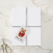 Schattige vos in een rode sjaal Herfstbeeld Bedank Cadeaulabel (Met Touw)
