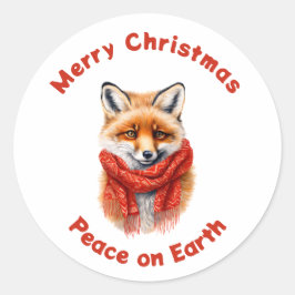 Schattige Vos in een Rode Sjaal Kerst Vrede Ronde Sticker